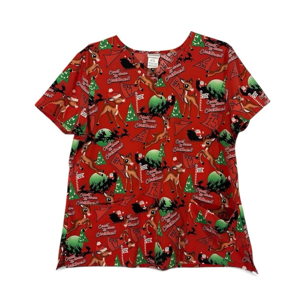 Rudolph Red Nosed Reindeer Christmas Scrub Top Lightweight Woman's XL